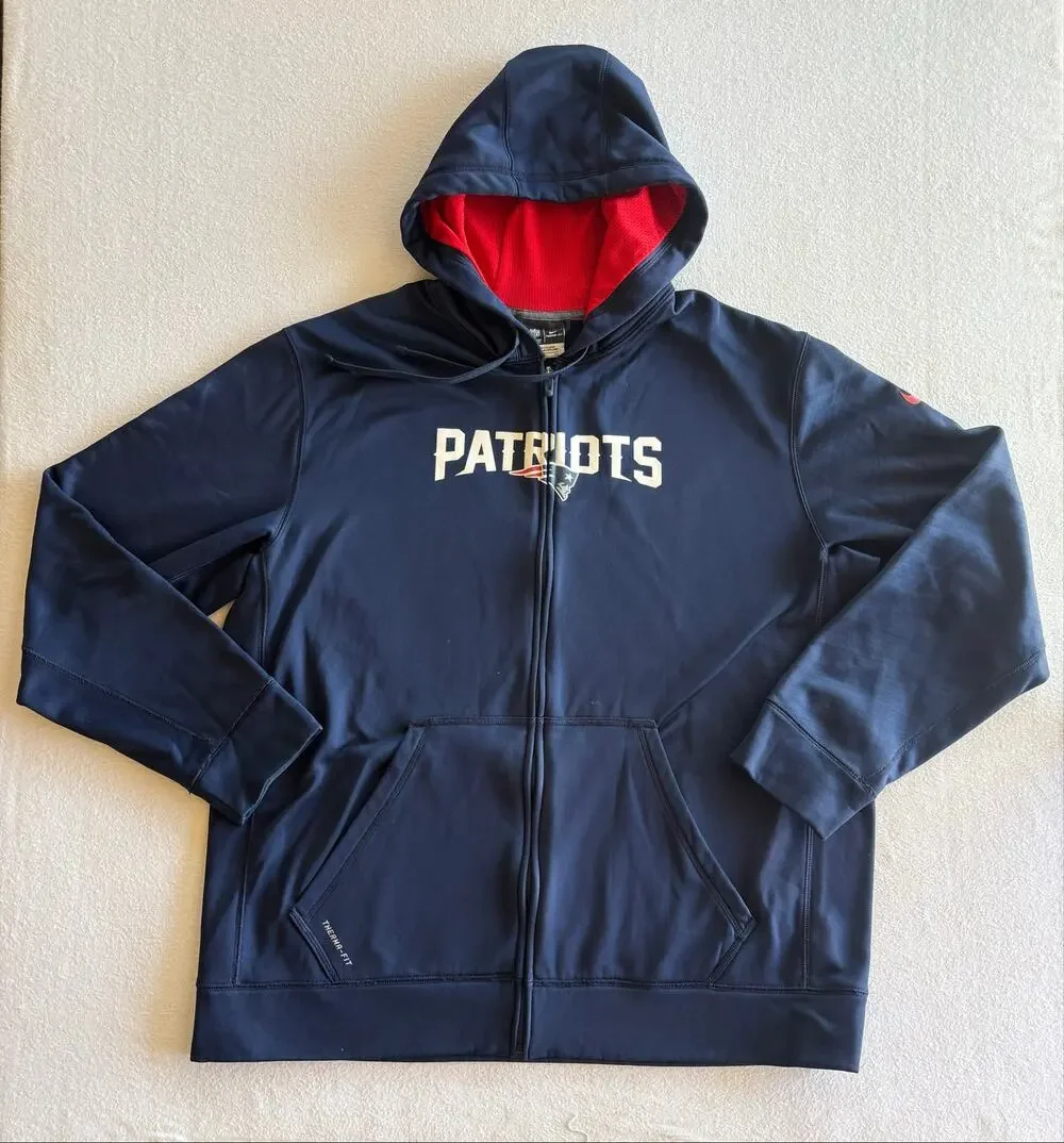 New York Patriots Full Zip Hoodie Jacket Men XL Therma-Fit NFL Football Blue Red